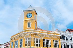 Old town or old buildings with clock tower in Sino Portuguese style