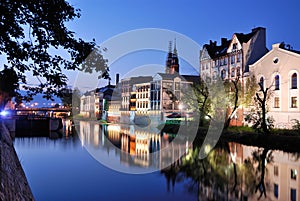 Old town in Opole with river in front like venice