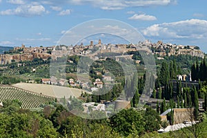 Old town of Orvieto, Umbria, Italy with the Duomo Cathedral of Orvieto on the horizon