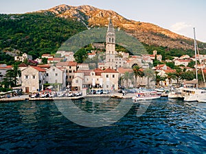 The old town of Perast on the shore of Kotor Bay, Montenegro. Th