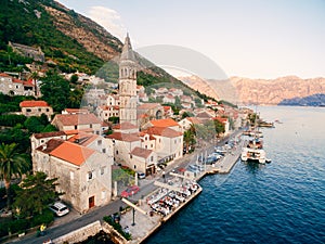 The old town of Perast on the shore of Kotor Bay, Montenegro. Th