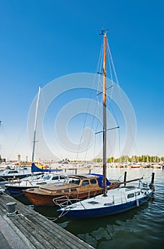 Old Town pier with sailing ship, Helsinki, Finland