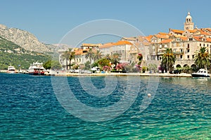 Old town with port of Korcula, Croatia photo