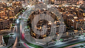 The Old Town residential buildings aerial timelapse in Downtown Dubai, UAE