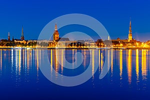 Old Town and River Daugava at night, Riga, Latvia