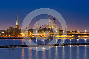 Old Town and River Daugava at night, Riga, Latvia