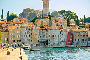 The Old Town of Rovinj with the Church of St The Church of St. Euphemia on the hill on the shores