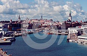 Old Town and sea port harbor in Tallinn, Estonia