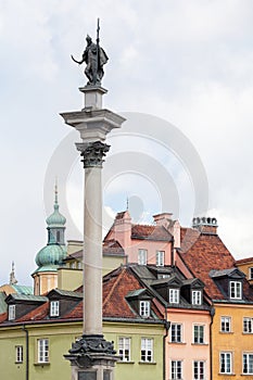 Old town and Sigismund\'s Column in Warsaw, Poland