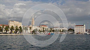 Old town of Split, Central Dalmatia, Croatia. Panorama. Palace of Diocletian, Riva promenade, Bell tower, Cathedral of Saint Domni