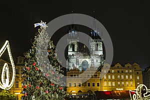 Old Town Square at Christmas time, Prague, Czech Republic