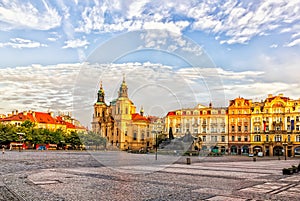 Old Town Square, the Church of Saint Nicholas and the Jan Hus me