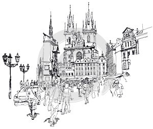 Old Town Square, Prague. Sketch