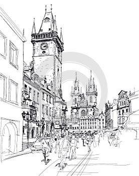 Old Town Square, Prague. Sketch