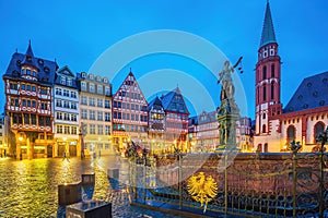 Old town square Romerberg in downtown Frankfurt, Germany