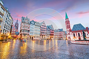 Old town square romerberg in Frankfurt, Germany photo