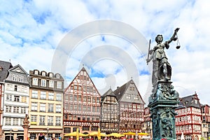 Old town square romerberg with Justitia statue
