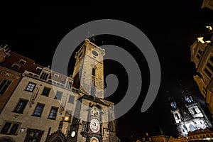 Old Town Square Staromestske namesti of Prague, Czech Republic, at night, with the Old Town hall in front Staromestska Radnice