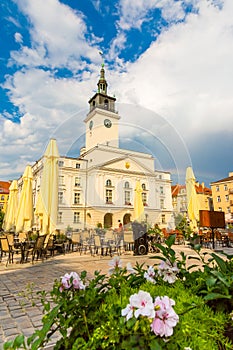 Old town square with town hall in city of Kalisz, Poland photo