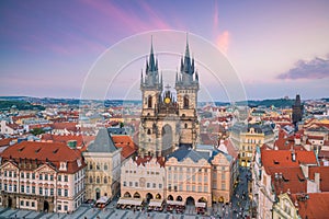 Old Town square with Tyn Church in Prague, Czech Republic