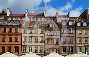 Old town square in Warsaw . Beautiful colorful houses