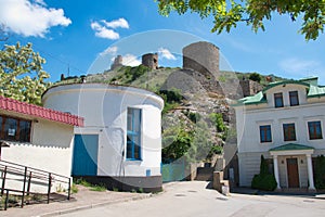 Old town street of Balaclava with Chembalo fortress