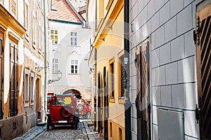 Old town street and city tour car in Bratislava, Slovakia