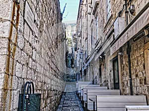 Old town street in Dubrovnik , Croatia , Europe