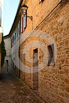 Old town street. Fiorenzuola di Focara. Pesaro and Urbino province. Marche. Italy