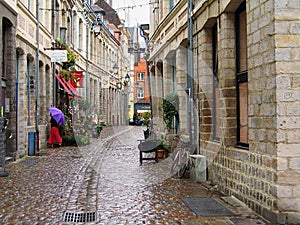 Lille Old Town Street, Rue de Peterinck on a Rainy Day, France