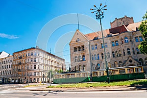 Old town Swiety Marcin street and tram in Poznan, Poland