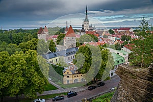 Old town of Tallinn in summer view from Patkuli Viewing Platform on a cloudy day