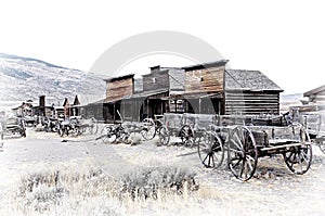 Cody, Wyoming, Old Wooden Wagons in a Ghost Town, United States