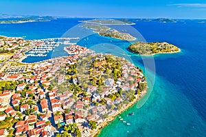 Old town of Tribunj and archipelago of central Dalmatia aerial view