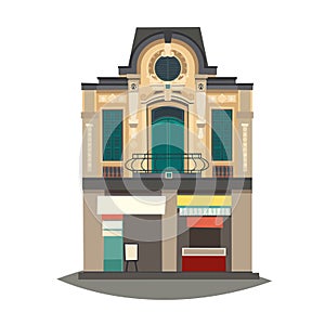 Old town in Vietnam, Hanoi historical srteet. Cartoon style vector illustration