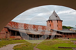 Old town walls and towers of Veliky Novgorod, Russia