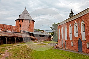 Old town walls and towers of Veliky Novgorod, Russia