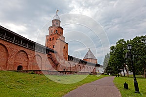 Old town walls and towers of Veliky Novgorod, Russia