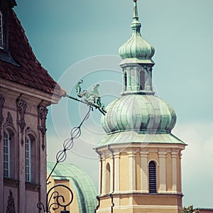 Old town in Warsaw, Poland. The Royal Castle and Sigismund's Col