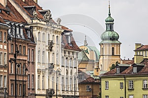 Old town in Warsaw, Poland. The Royal Castle and Sigismund's Col