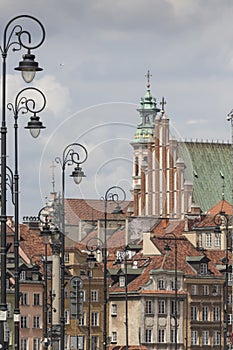 Old town in Warsaw, Poland. The Royal Castle and Sigismund's Col