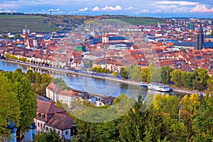 Old town of Wurzburg and Main river view from above