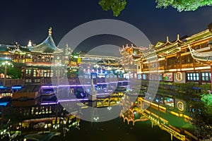Old town Yuyuan district at night , Shanghai China