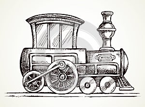 Old toy locomotive. Vector drawing