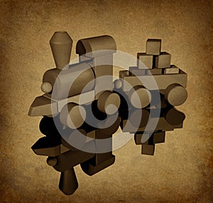 Old toy train with grunge texture