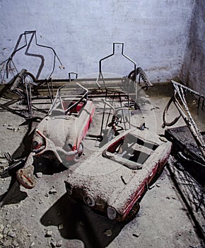 Old toys in Naples underground, Italy. This medieval place was used during WW2 as a shelter during air raids....IMAGE