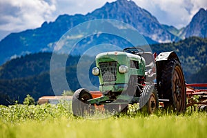 Old tractor in the Alpine meadows