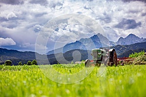 Old tractor in the Alpine meadows