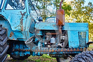 Old tractor automobile engine, background