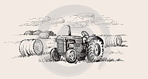 Old tractor with a rural scene